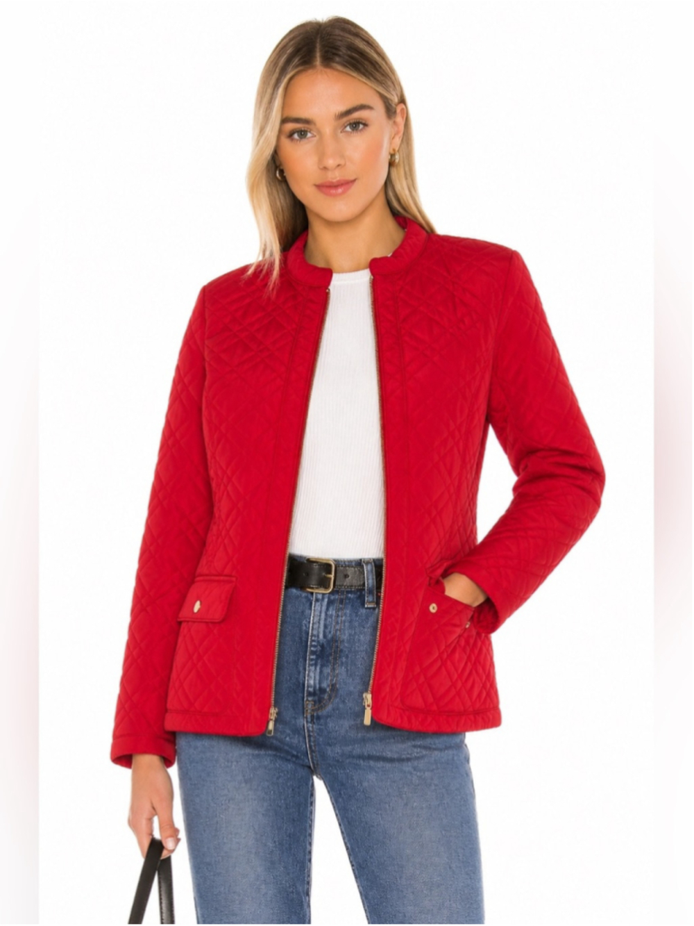 Charter Club Red Quilted Jacket Mandarin Collar Lightweight Coat Large